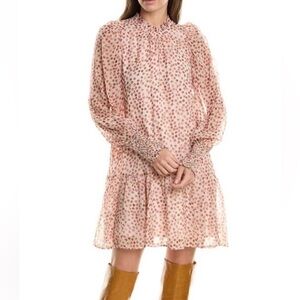 Marie Oliver Irena Silk-Blend Metallic Shift Dress in Cosmo Dot Pattern Sz S